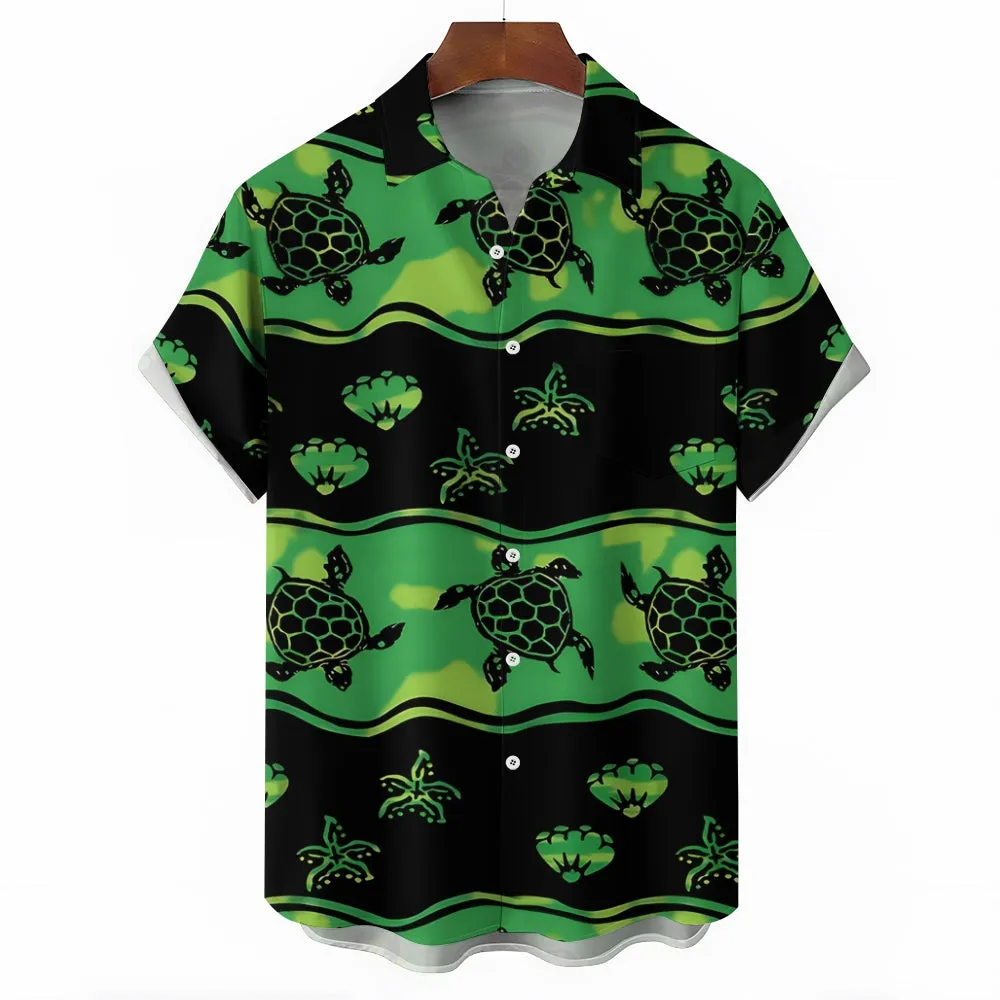 Men's Turtle Print Casual Button-Down Shirt 2411000899
