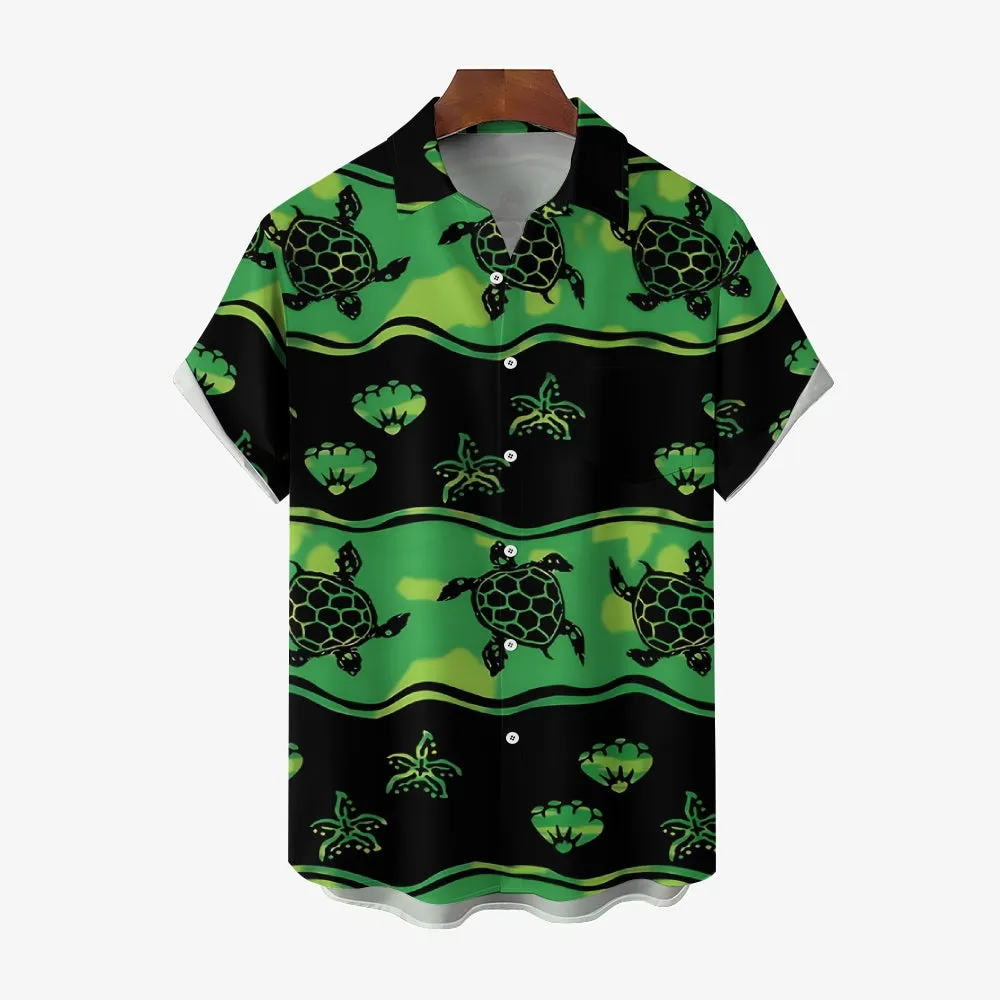 Men's Turtle Print Casual Button-Down Shirt 2411000899