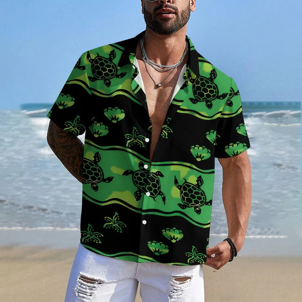 Men's Turtle Print Casual Button-Down Shirt 2411000899