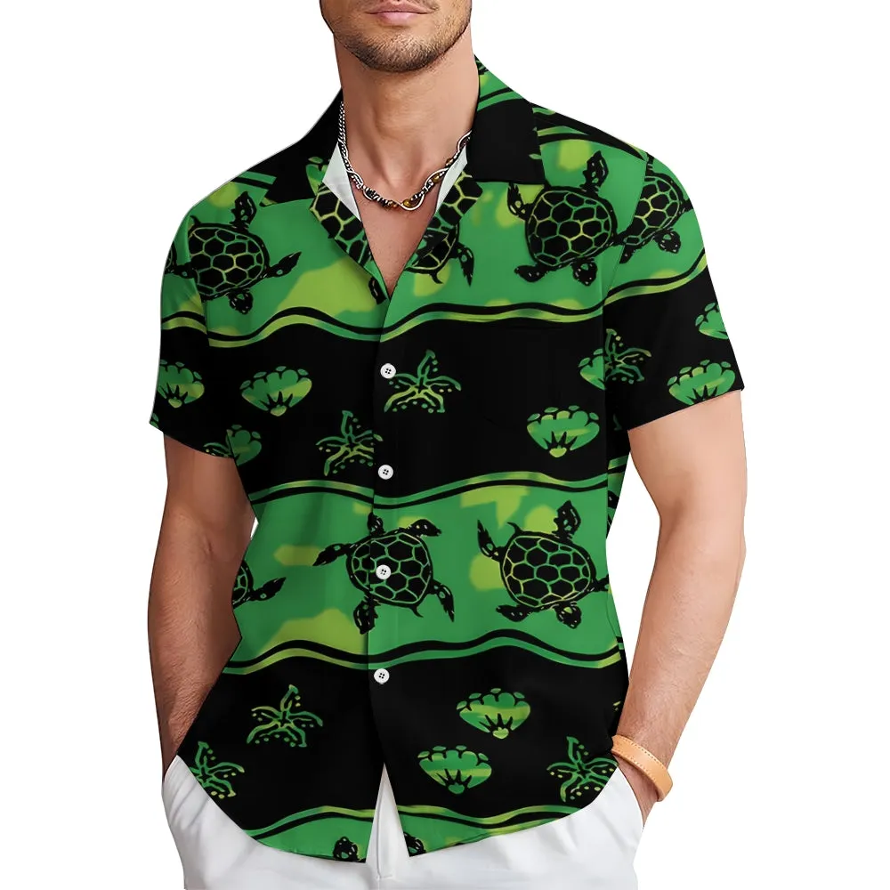 Men's Turtle Print Casual Button-Down Shirt 2411000899