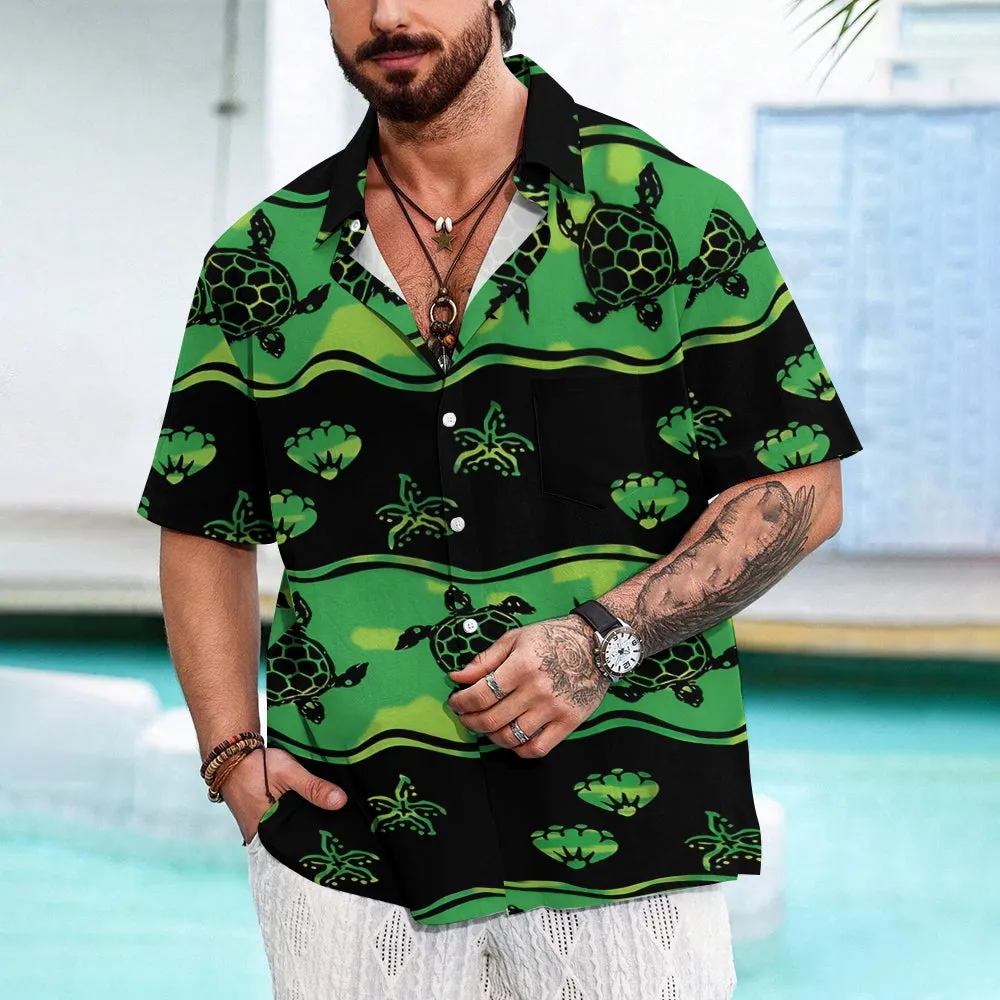 Men's Turtle Print Casual Button-Down Shirt 2411000899