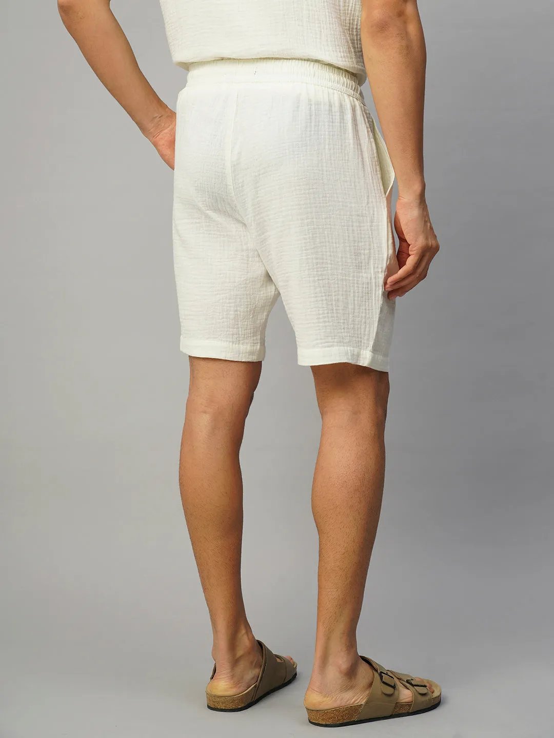 Men's White Cotton Regular Fit Shorts