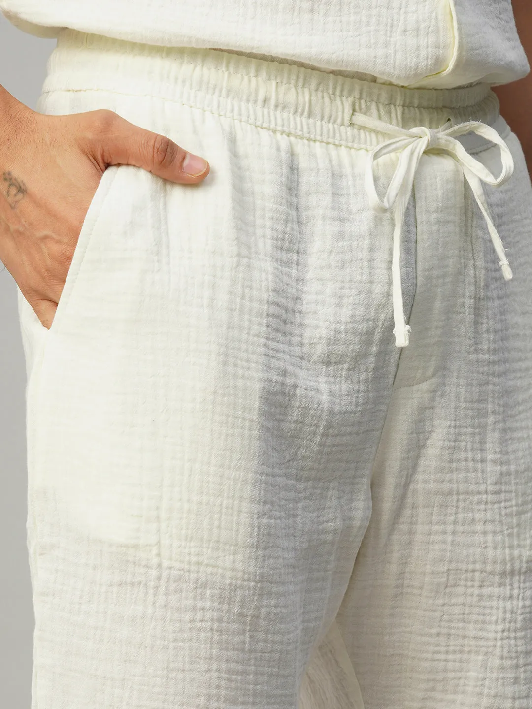 Men's White Cotton Regular Fit Shorts