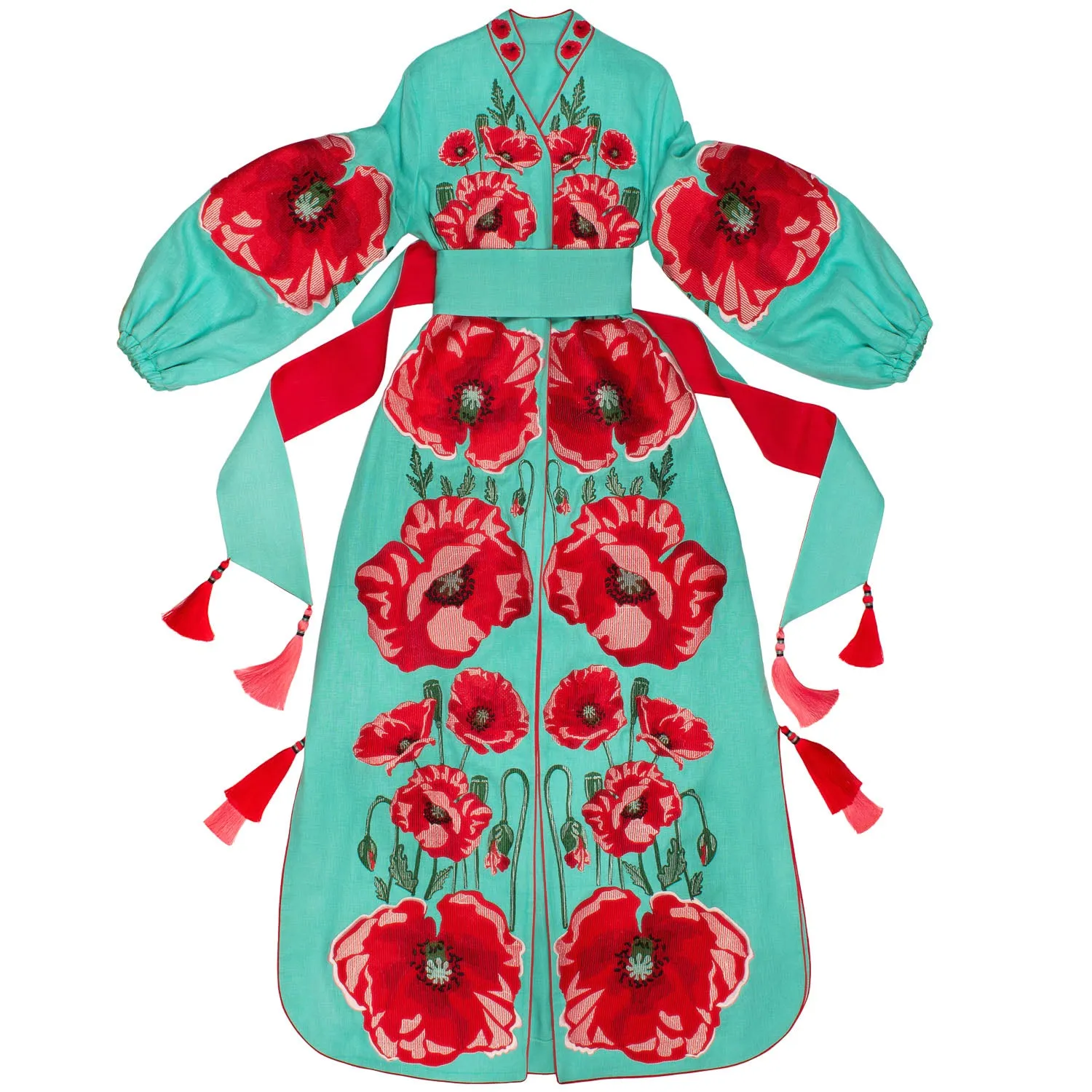 Mint dress with embroidered poppies