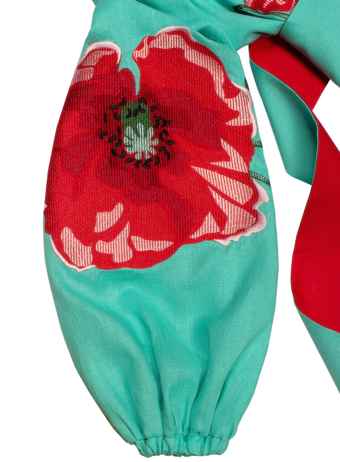 Mint dress with embroidered poppies