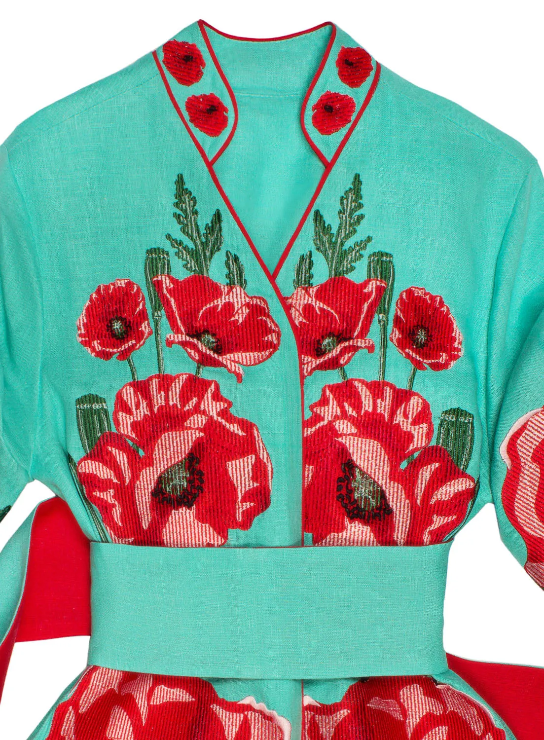 Mint dress with embroidered poppies