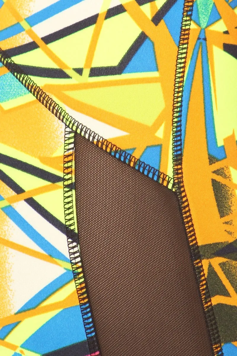 Multicolored Tribal Print Mesh Leggings