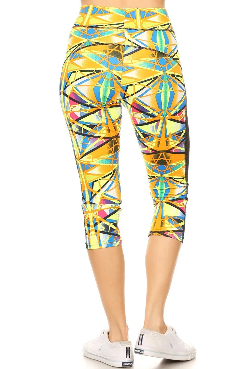 Multicolored Tribal Print Mesh Leggings