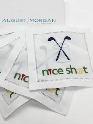 NAPKINS LINEN - AM - “NICE SHOT”  LINEN COCKTAIL SET OF 4 BOXED