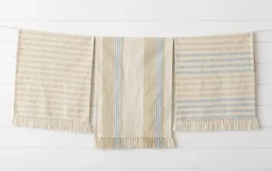 Natural and Blue Striped Tea Towels with Tassels