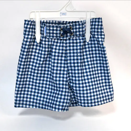 Navy Gingham Swim Trunks