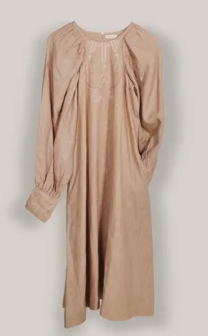 New Season Summer to Fall 2024-Dress Racer Embroidered Linen Beige-BG/L/052-Suzanne-Fashion Edit Hemji