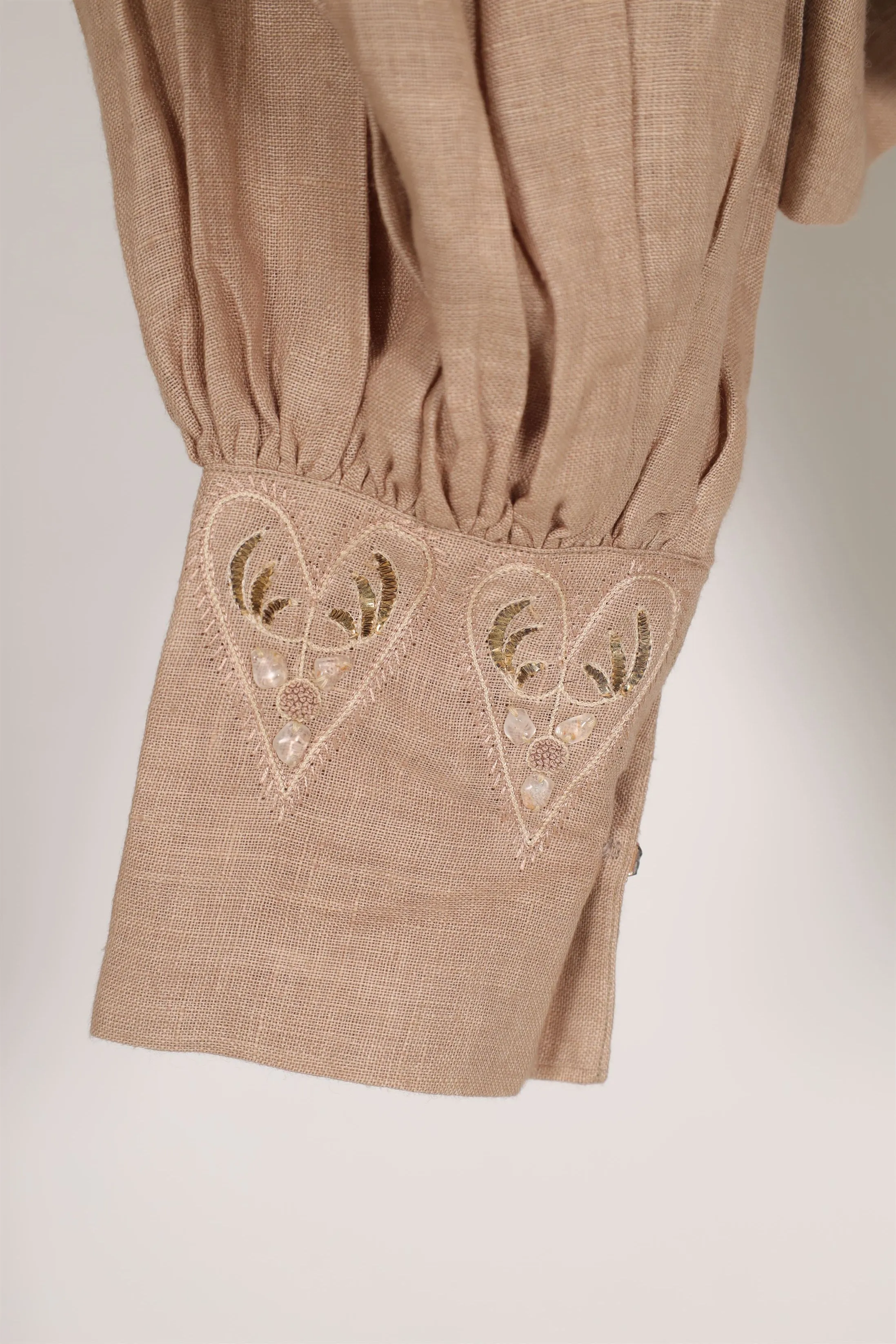 New Season Summer to Fall 2024-Dress Racer Embroidered Linen Beige-BG/L/052-Suzanne-Fashion Edit Hemji
