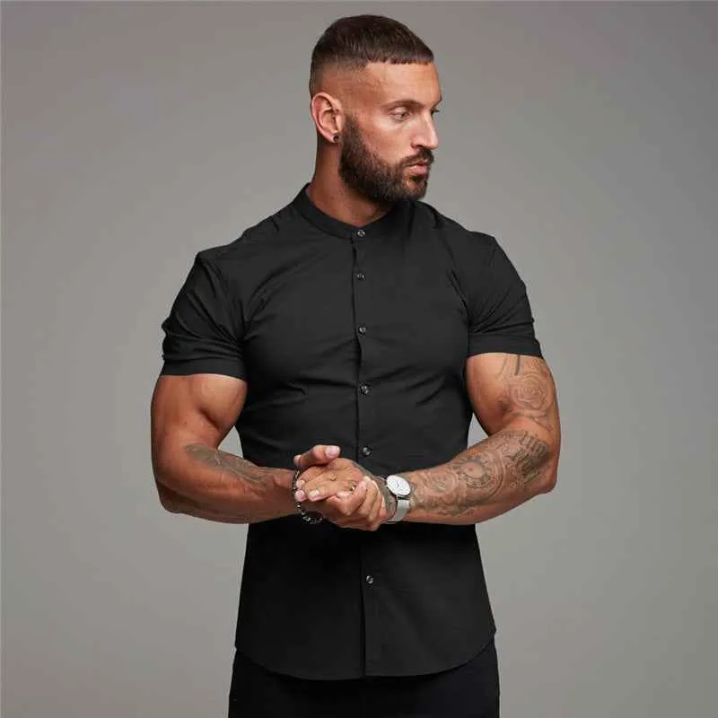 New Summer Fitness Shirt Casual Cotton Tops Short Sleeve Sports Shirt for Men