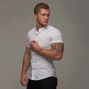 New Summer Fitness Shirt Casual Cotton Tops Short Sleeve Sports Shirt for Men