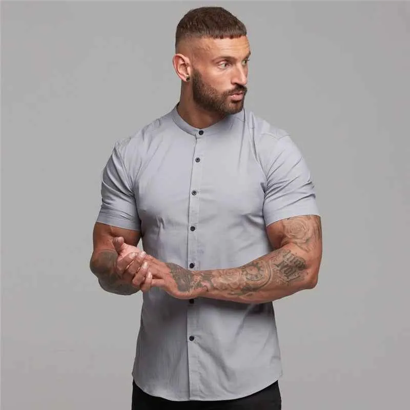 New Summer Fitness Shirt Casual Cotton Tops Short Sleeve Sports Shirt for Men