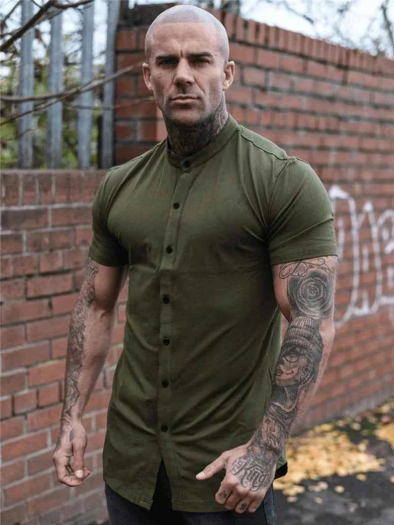 New Summer Fitness Shirt Casual Cotton Tops Short Sleeve Sports Shirt for Men