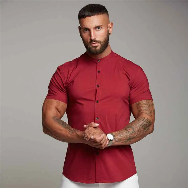 New Summer Fitness Shirt Casual Cotton Tops Short Sleeve Sports Shirt for Men