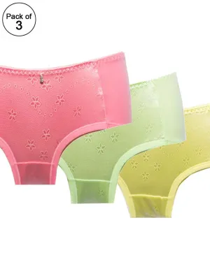 Pack of 3 - Embroidered Cotton Panty For Women-KN335