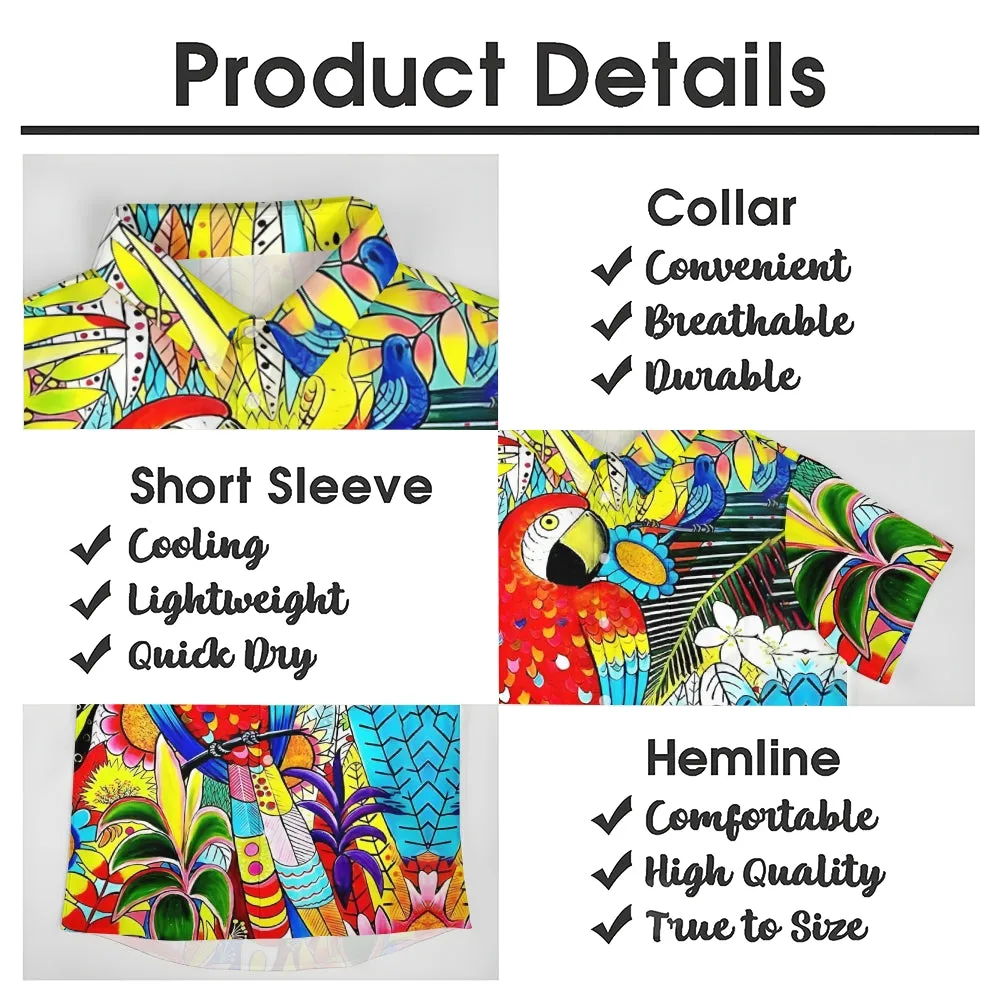 Parrot Art Print Casual Short Sleeve Shirt 2411000296