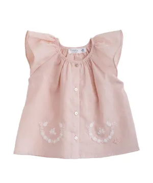 Pink Floral Embroidered Blouse