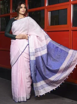 Pink linen saree