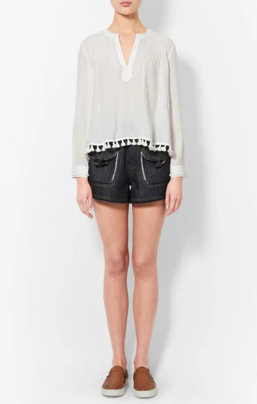 Pintuck Tassel Top