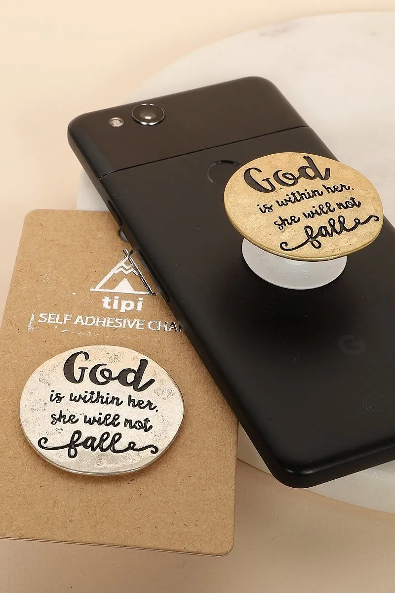 Psalm 46:5 engraved hammered metal round self adhesive charm Silver