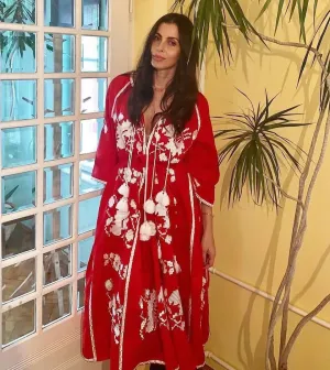 Red embroidered dress