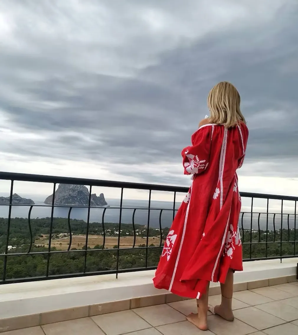Red embroidered dress