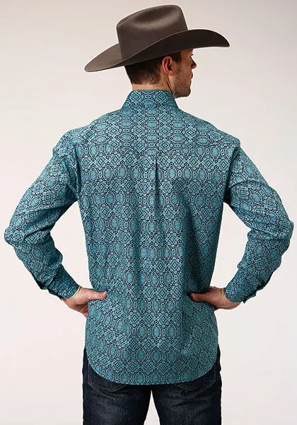 Roper Apparel Blue/Turquoise Print Button-Down Shirt for Men