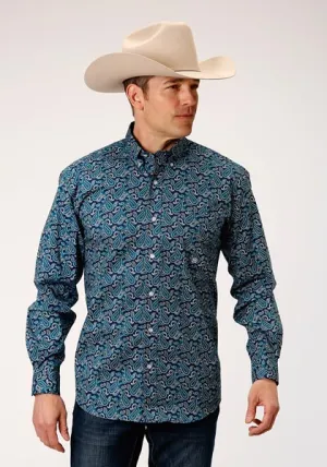Roper Apparel Teal Paisley Print Button-Down Shirt for Men