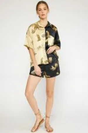 Satin Cheetah Button Down Top
