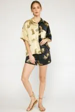 Satin Cheetah Button Down Top