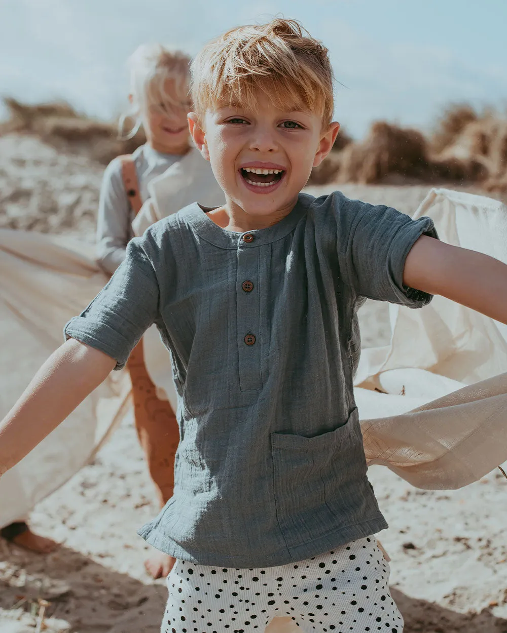 Sea Blue Mandarin Collar Shirt