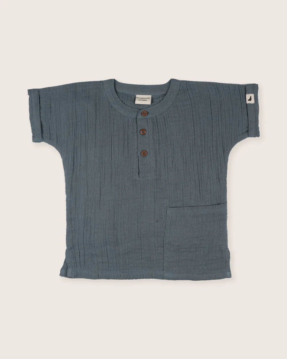 Sea Blue Mandarin Collar Shirt