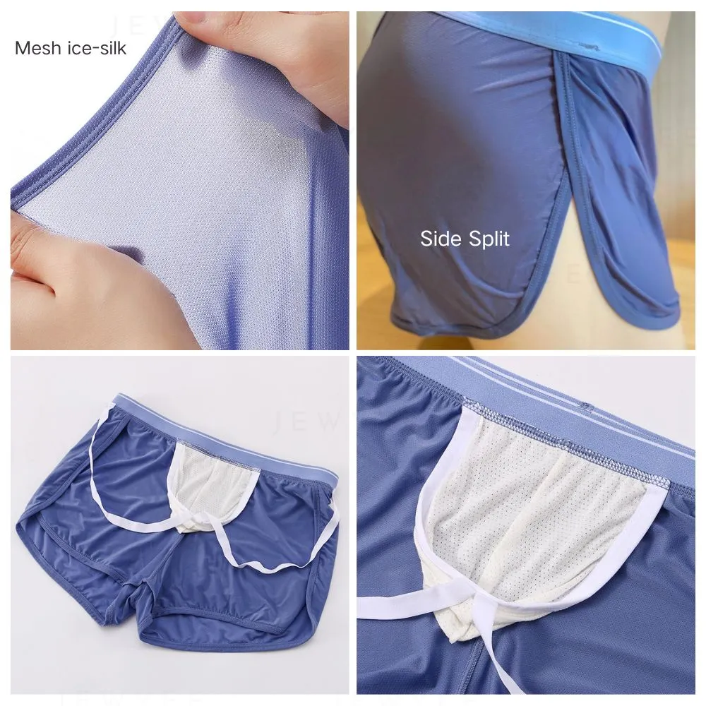 Side Split Independent Pouch Ice Silk Men's Underwear (4-Pack)  - JEWYEE 1056DK