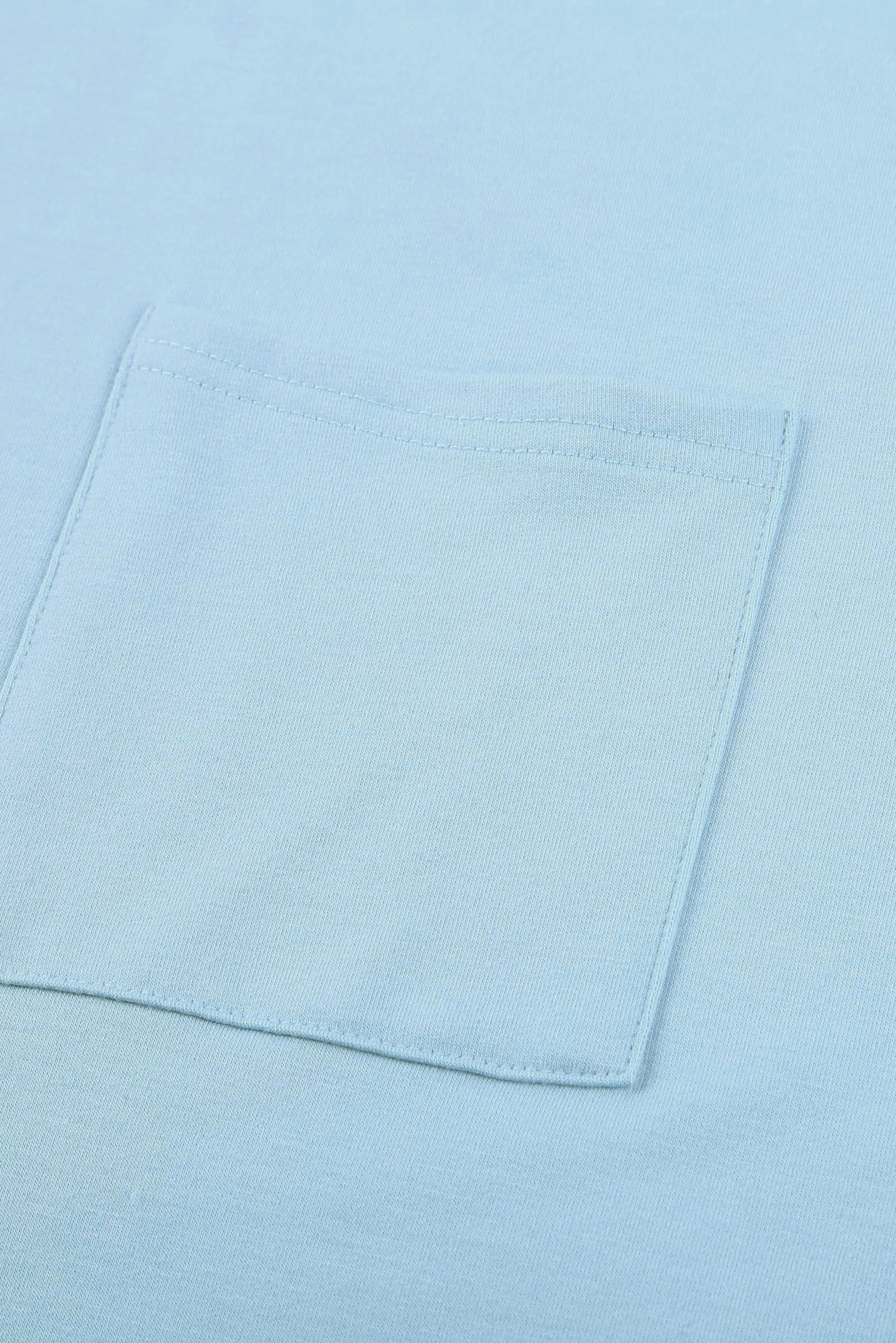 Sky Blue Knit Pocketed Side Slits Short Sleeve Tee