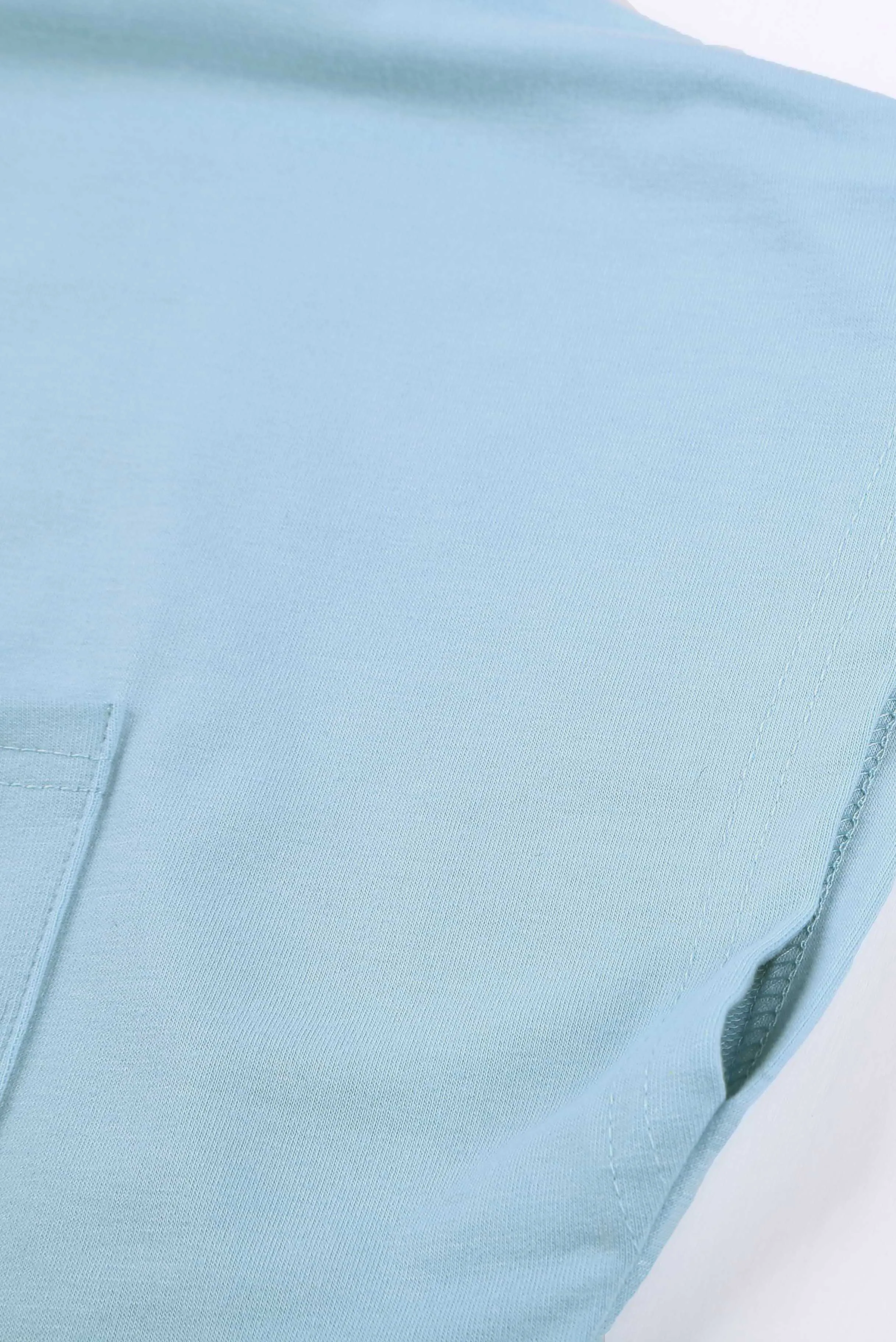 Sky Blue Knit Pocketed Side Slits Short Sleeve Tee
