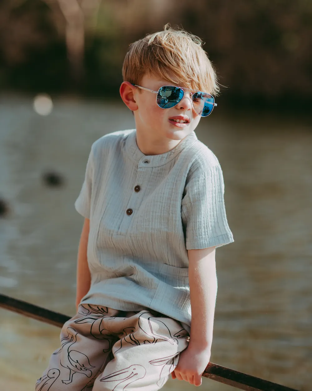 Sky Blue Mandarin Collar Shirt