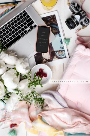 Smartphone, Camera & Peonies. Digital Image