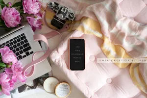 Smartphone, Laptop & Pink Cushion. Digital Image
