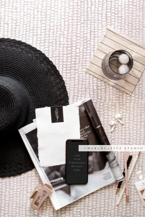 Smartphone Mockup with Black Hat & Water, Stock Image.