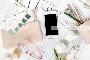 Smartphone, Pencil Case on Workspace