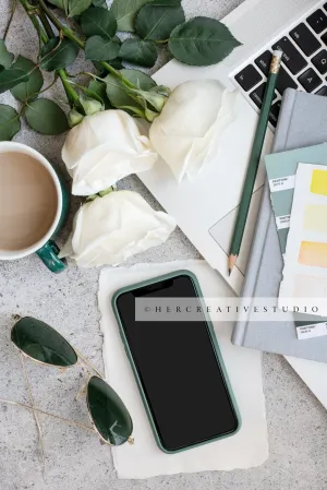 Smartphone, Roses & Coffee. Digital Stock Image