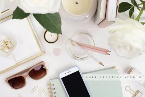 Smartphone, Sunglasses & Notebooks Flatlay