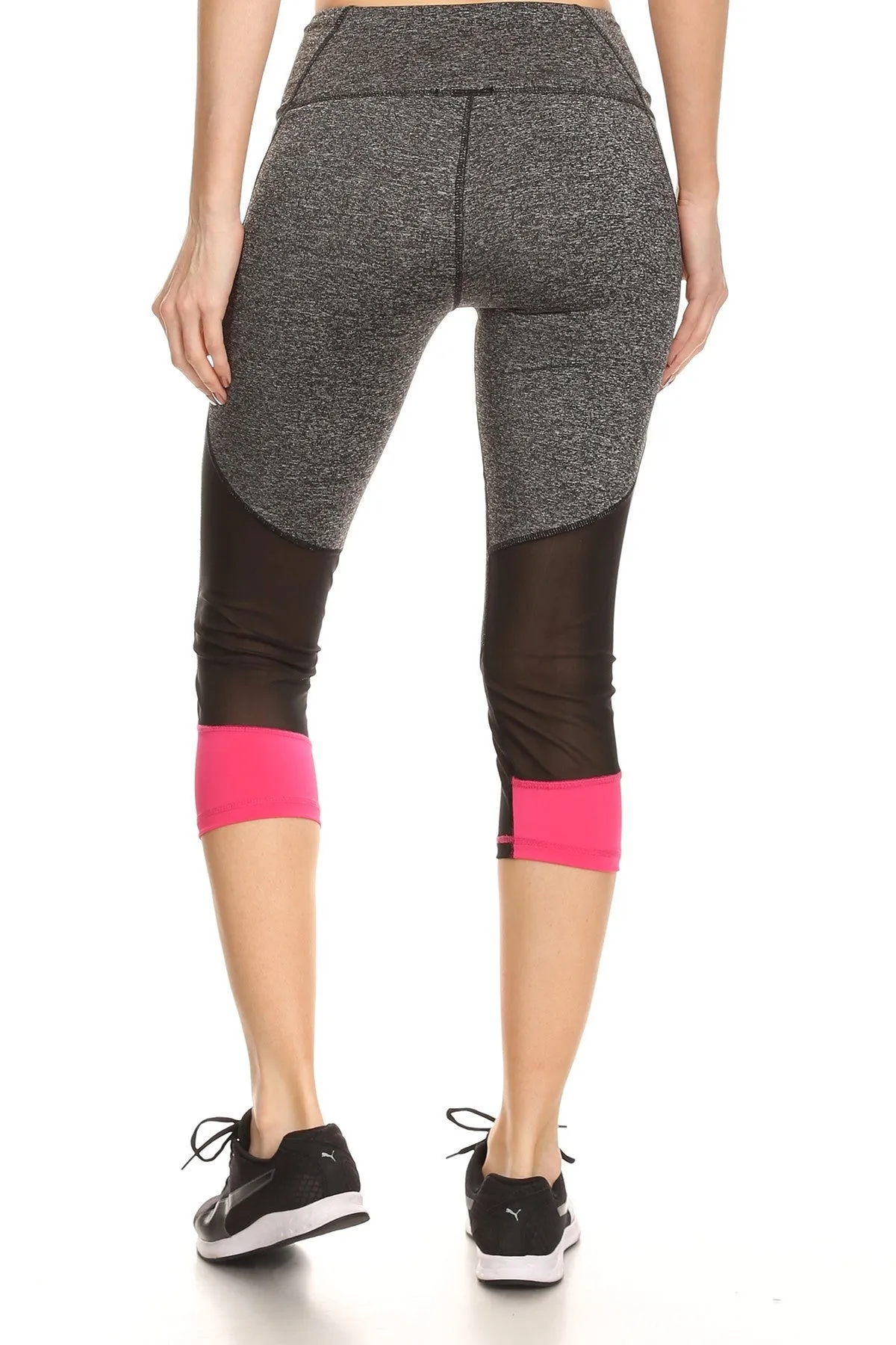 Solid Contrasting Color Block Mesh Panel Leggings