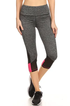 Solid Contrasting Color Block Mesh Panel Leggings