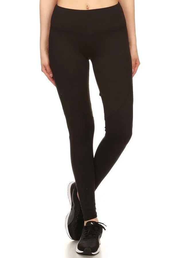 Solid Fitted Style Elastic Mesh Panels Leggings