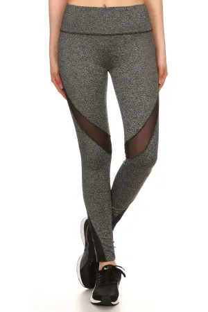 Solid Fitted Style Elastic Mesh Panels Leggings